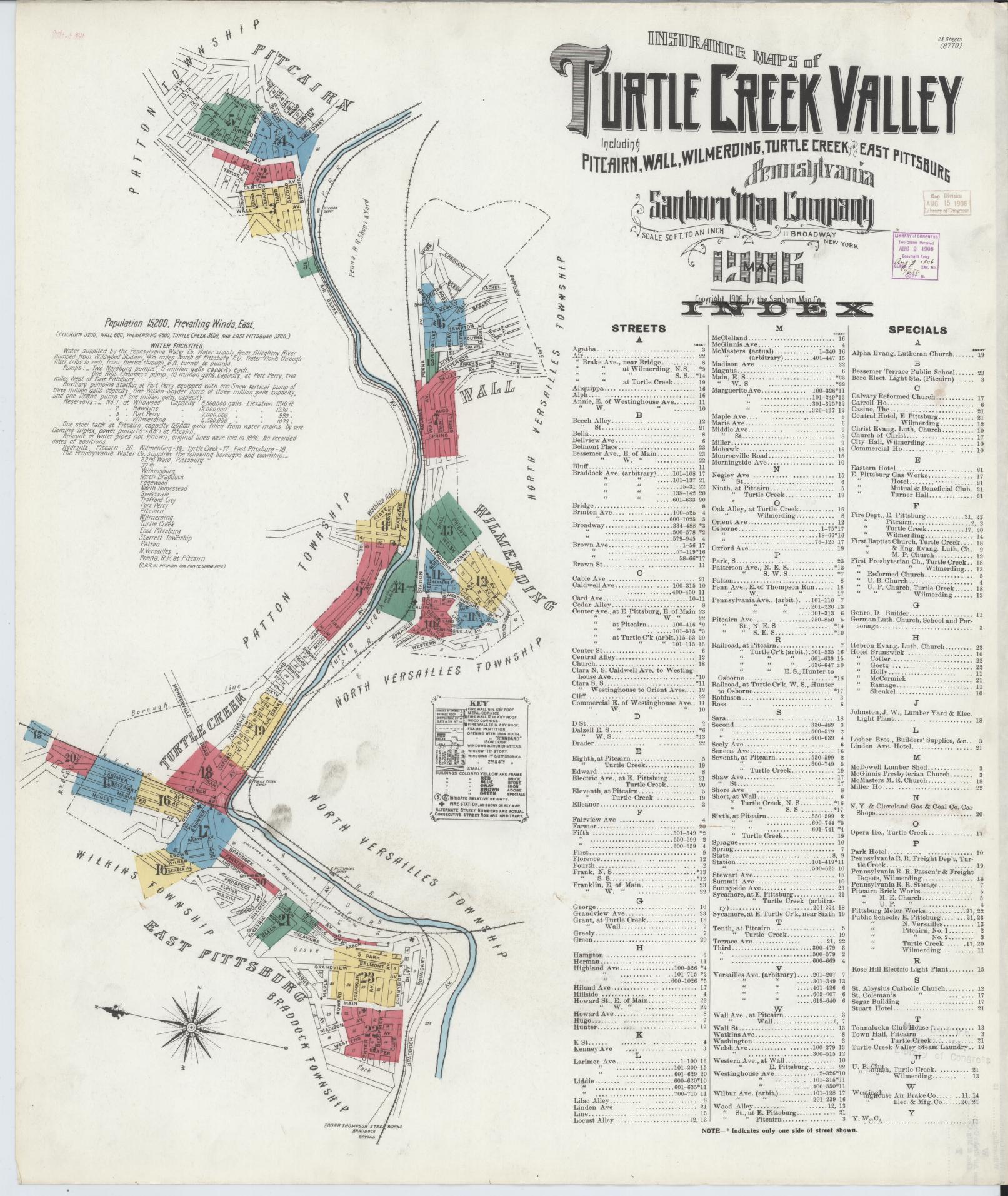 Sanborn Fire Insurance Map from Turtle Creek Valley, Allegheny County, Pennsylvania (1906), Sheet #0001 - Complete Map Set gallery image, historic Sanborn map, vintage wall art, Pennsylvania Pennsylvania