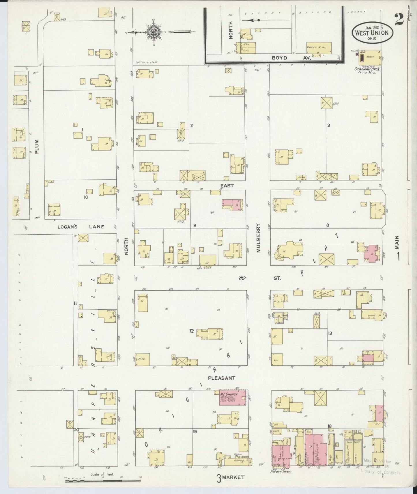 Sanborn Fire Insurance Map from West Union, Adams County, Ohio (1912), Sheet #0002 - Complete Map Set gallery image, historic Sanborn map, vintage wall art, Ohio Ohio