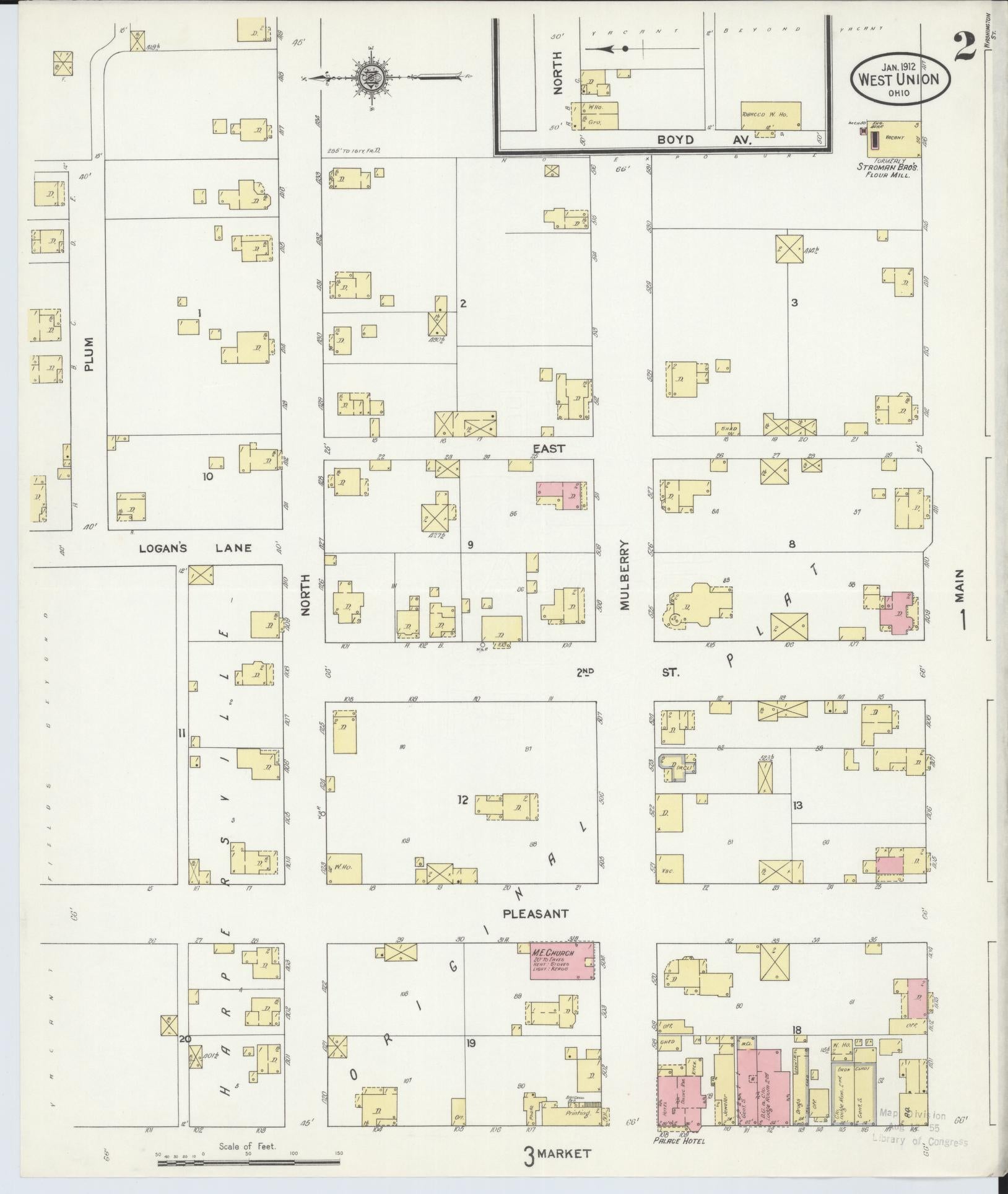 Sanborn Fire Insurance Map from West Union, Adams County, Ohio (1912), Sheet #0002 - Complete Map Set gallery image, historic Sanborn map, vintage wall art, Ohio Ohio