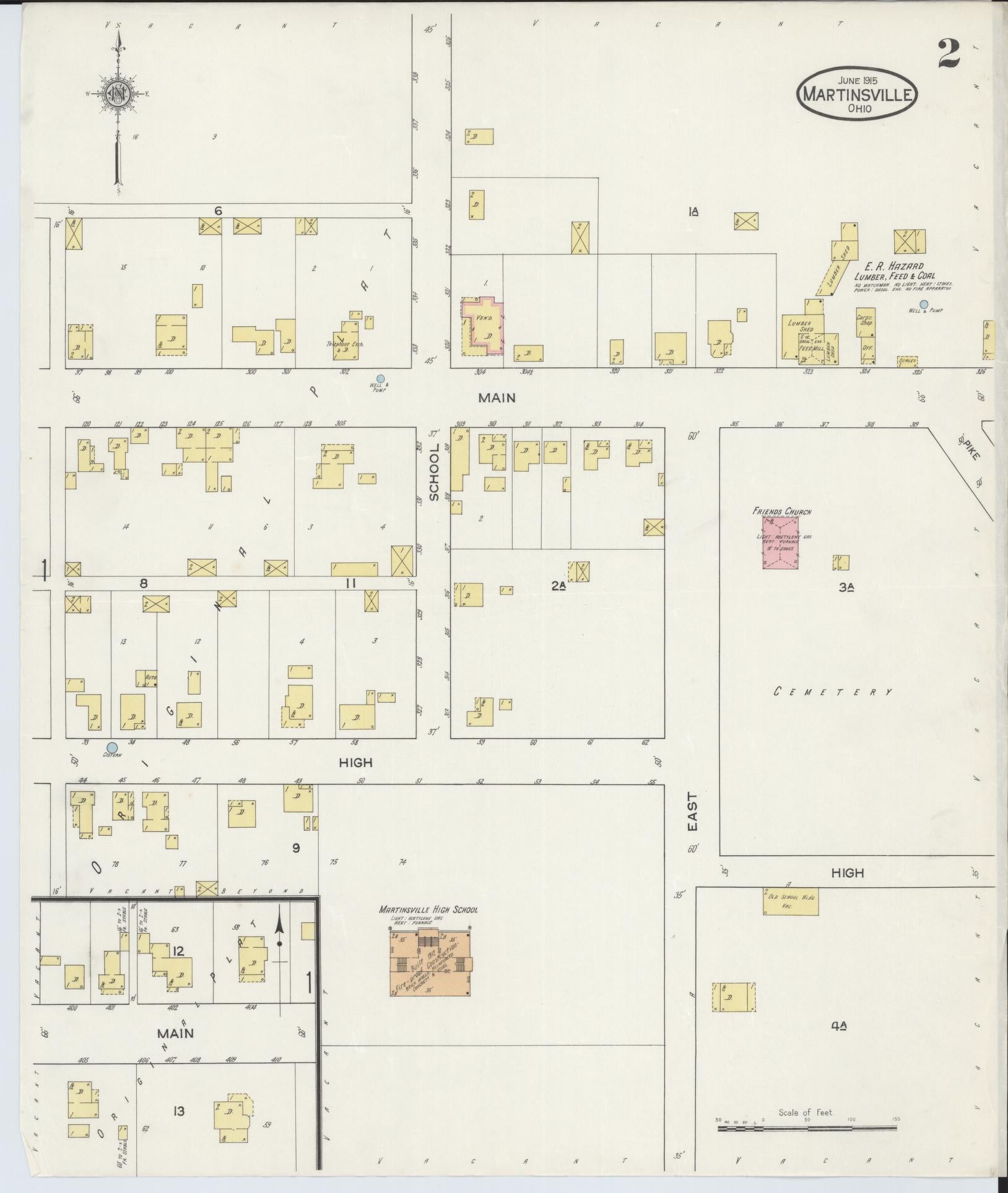 Sanborn Fire Insurance Map from Martinsville, Clinton County, Ohio (1915), Sheet #0002 - Historic Sanborn Fire Insurance Map Print, vintage old map wall art, antique decor, genealogy gift, Ohio Ohio map