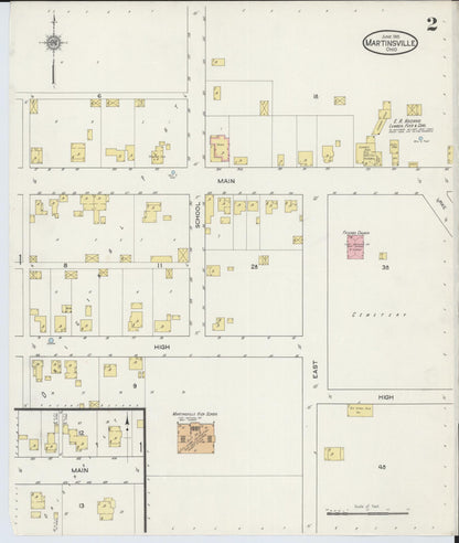 Sanborn Fire Insurance Map from Martinsville, Clinton County, Ohio (1915), Sheet #0002 - Historic Sanborn Fire Insurance Map Print, vintage old map wall art, antique decor, genealogy gift, Ohio Ohio map