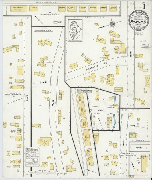 Sanborn Fire Insurance Map from Frenchville, Aroostook County, Maine (1917), Sheet #0001 - Historic Sanborn Fire Insurance Map Print, vintage old map wall art, antique decor, genealogy gift, Maine Maine map