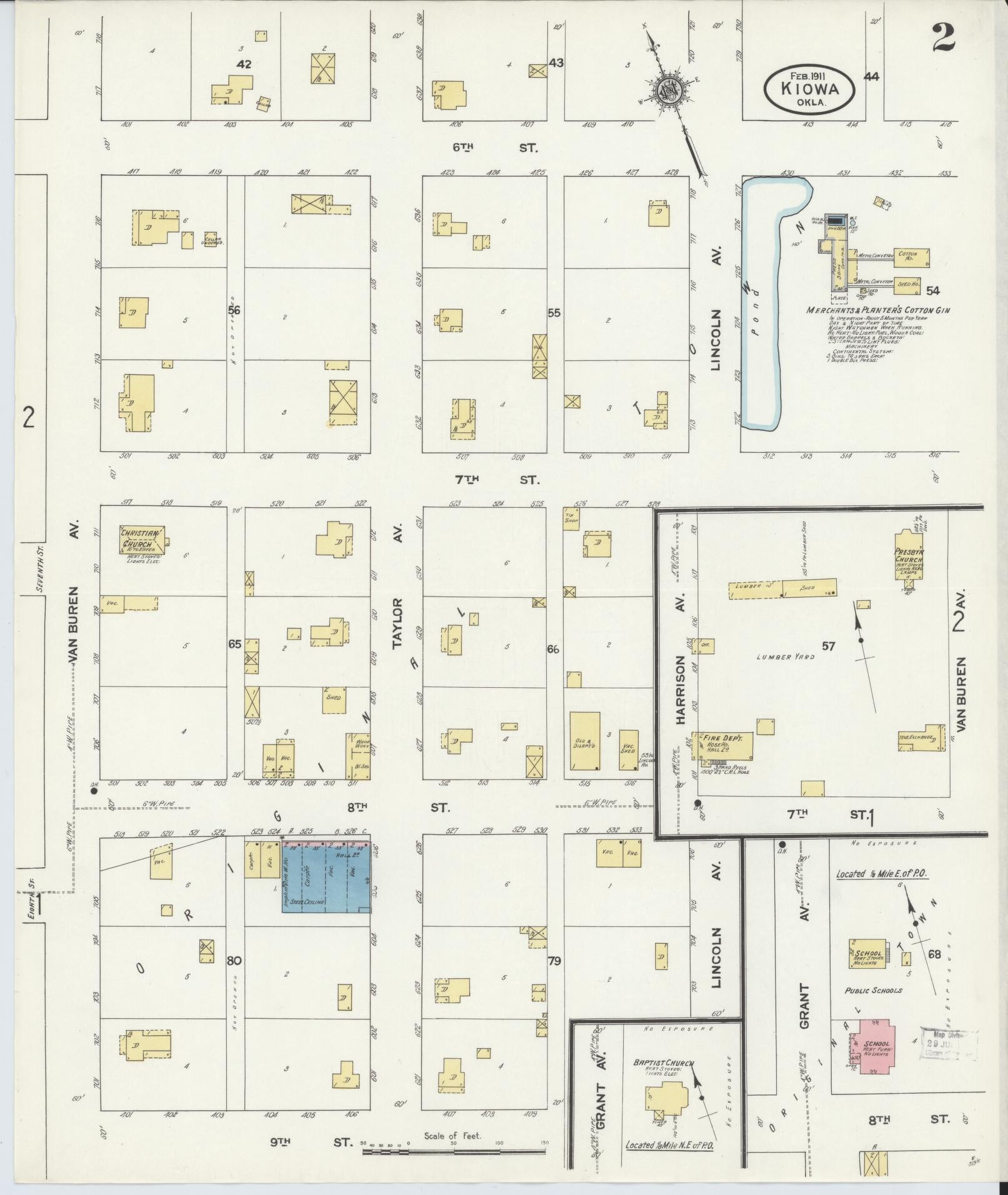 Sanborn Fire Insurance Map from Kiowa, Pittsburg County, Oklahoma (1911), Sheet #0002 - Historic Sanborn Fire Insurance Map Print, vintage old map wall art, antique decor, genealogy gift, Oklahoma Oklahoma map