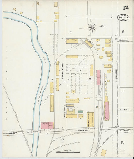 Sanborn Fire Insurance Map from Butler, Butler County, Pennsylvania (1906), Sheet #0012 - Historic Sanborn Fire Insurance Map Print, vintage old map wall art, antique decor, genealogy gift, Pennsylvania Pennsylvania map