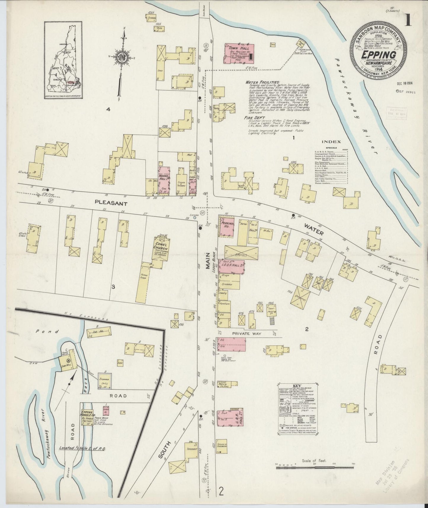 Sanborn Fire Insurance Map from Epping, Rockingham County, New Hampshire (1914), Sheet #0001 - Historic Sanborn Fire Insurance Map Print, vintage old map wall art, antique decor, genealogy gift, New Hampshire New Hampshire map