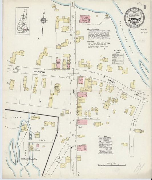Sanborn Fire Insurance Map from Epping, Rockingham County, New Hampshire (1914), Sheet #0001 - Historic Sanborn Fire Insurance Map Print, vintage old map wall art, antique decor, genealogy gift, New Hampshire New Hampshire map