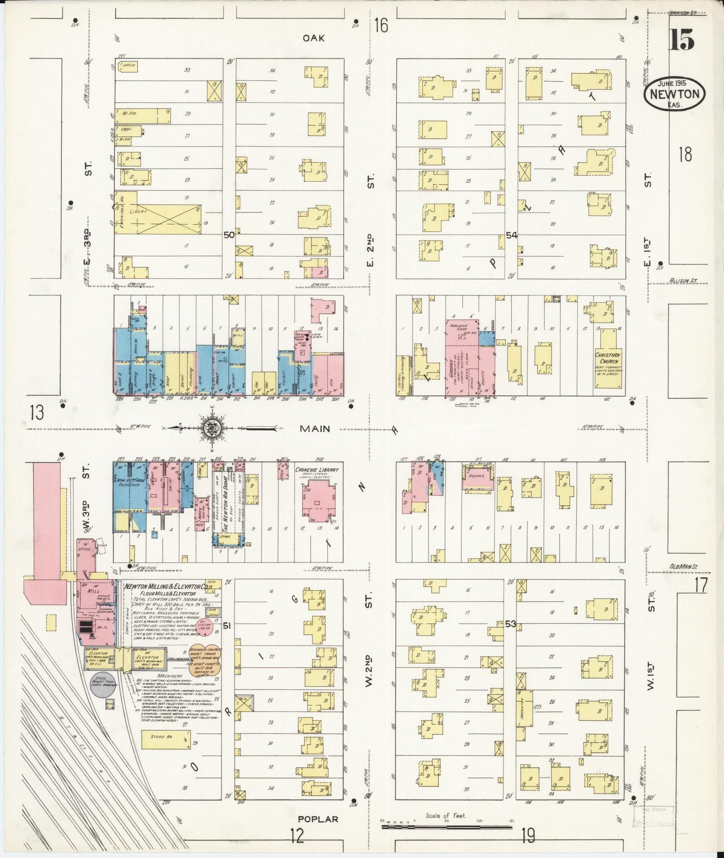 Sanborn Fire Insurance Map from Newton, Harvey County, Kansas (1915), Sheet #0015 - Complete Map Set gallery image, historic Sanborn map, vintage wall art, Kansas Kansas