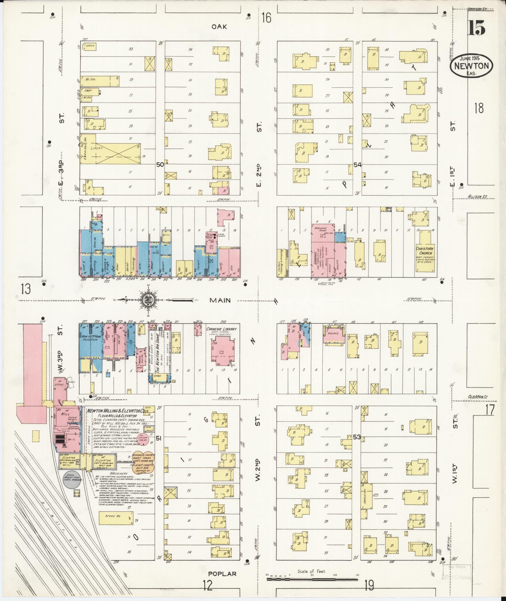 Sanborn Fire Insurance Map from Newton, Harvey County, Kansas (1915), Sheet #0015 - Complete Map Set gallery image, historic Sanborn map, vintage wall art, Kansas Kansas