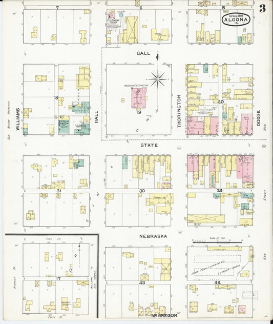 Sanborn Fire Insurance Map from Algona, Kossuth County, Iowa (1892), Sheet #0003 - Historic Sanborn Fire Insurance Map Print, vintage old map wall art