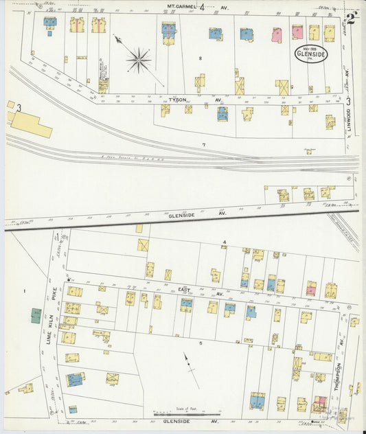 Sanborn Fire Insurance Map from Glenside, Montgomery County, Pennsylvania (1909), Sheet #0002 - Historic Sanborn Fire Insurance Map Print, vintage old map wall art, antique decor, genealogy gift, Pennsylvania Pennsylvania map