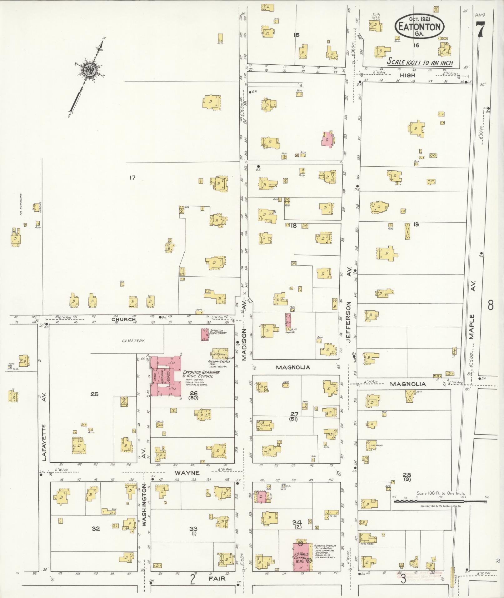 Sanborn Fire Insurance Map from Eatonton, Putnam County, Georgia (1921), Sheet #0007 - Complete Map Set gallery image, historic Sanborn map, vintage wall art, Georgia Georgia
