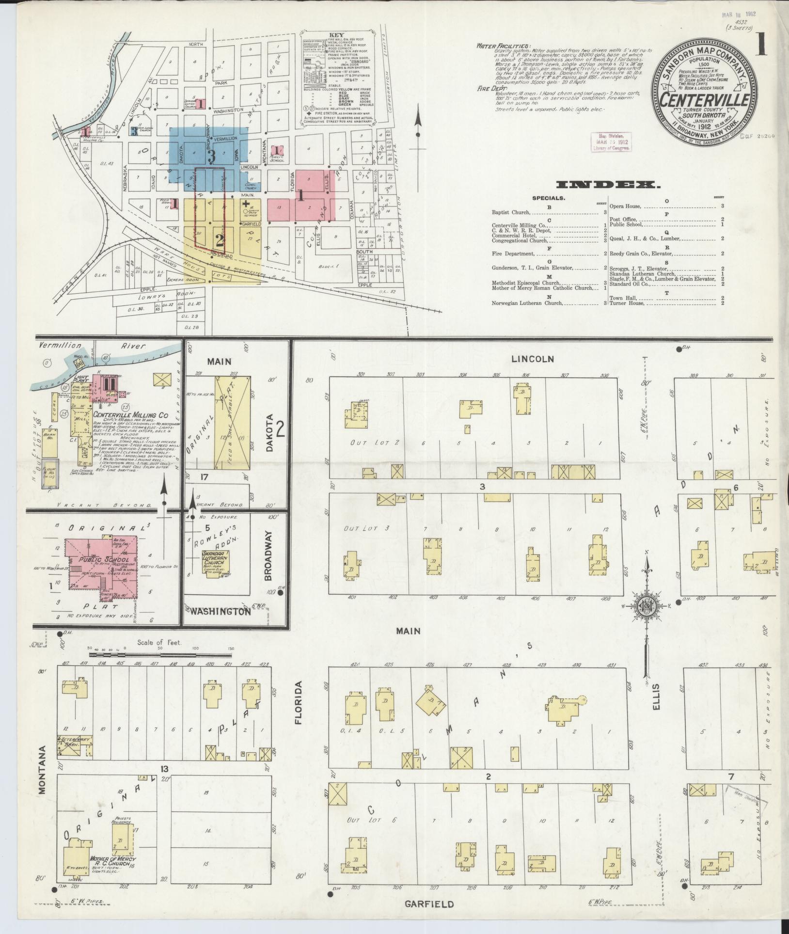 Sanborn Fire Insurance Map from Centerville, Turner County, South Dakota (1912), Sheet #0001 - Historic Sanborn Fire Insurance Map Print, vintage old map wall art, antique decor, genealogy gift, South Dakota South Dakota map