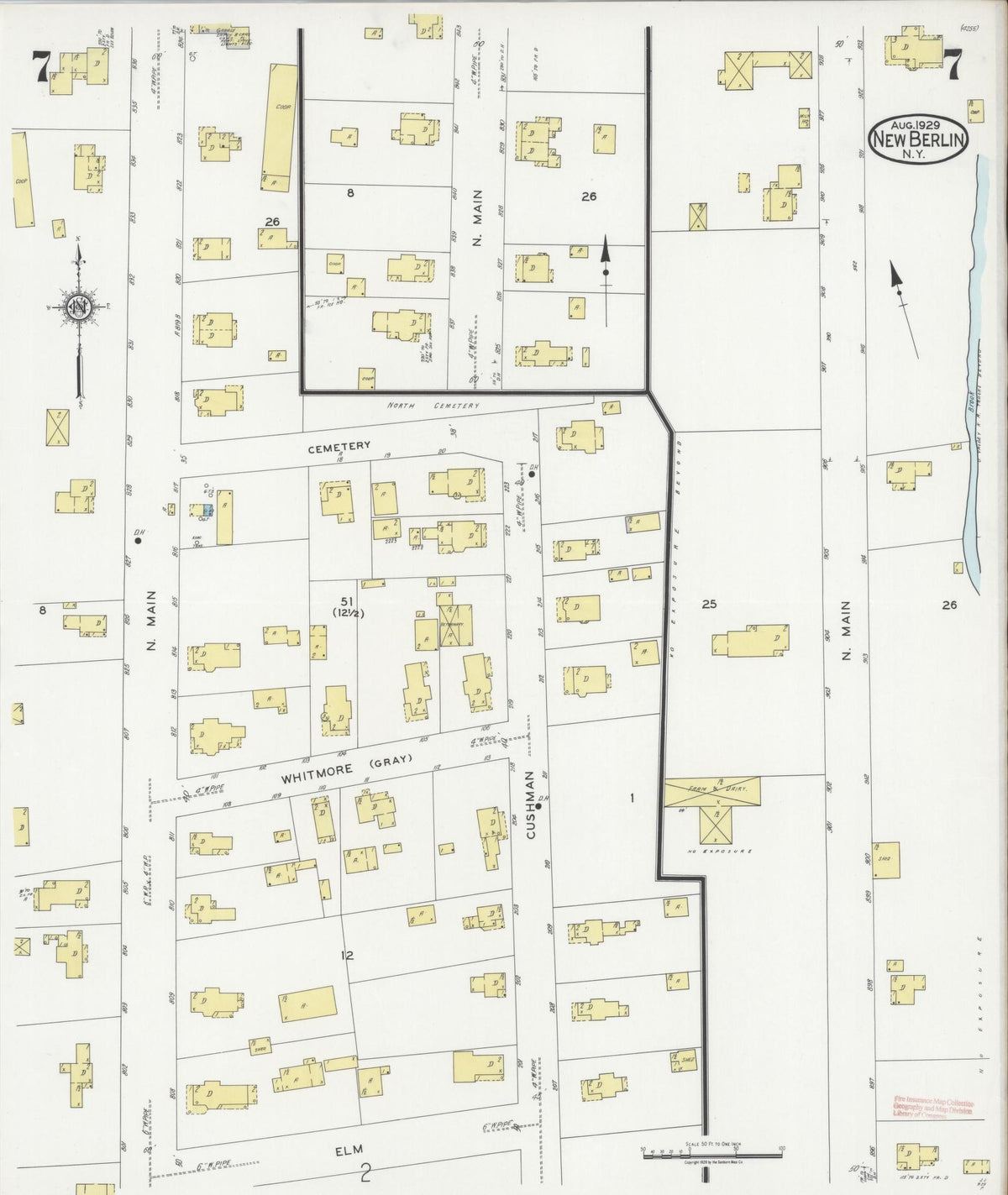 Sanborn Fire Insurance Map from New Berlin, Chenango County, New York (1929), Sheet #0007 - Complete Map Set gallery image, historic Sanborn map, vintage wall art, New York New York