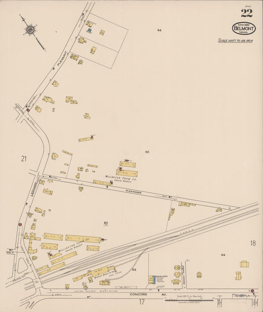 Sanborn Fire Insurance Map from Belmont, Middlesex County, Massachusetts (1922), Sheet #0022 - Historic Sanborn Fire Insurance Map Print, vintage old map wall art, antique decor, genealogy gift, Massachusetts Massachusetts map