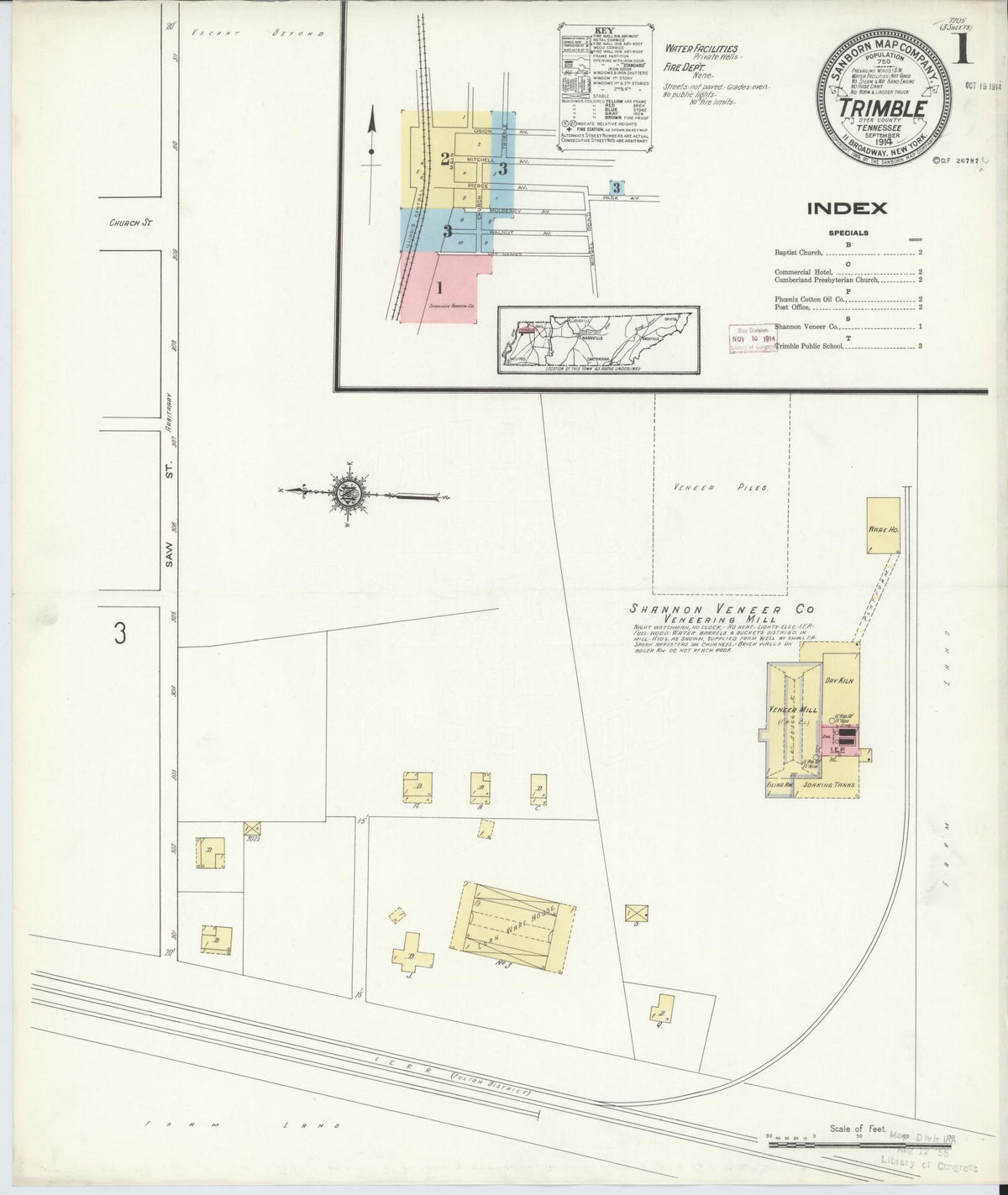 Sanborn Fire Insurance Map from Trimble, Dyer County, Tennessee (1914), Sheet #0001 - Complete Map Set gallery image, historic Sanborn map, vintage wall art, Tennessee Tennessee