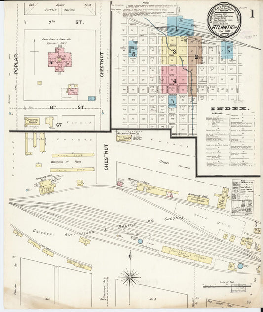 Sanborn Fire Insurance Map from Atlantic, Cass County, Iowa (1888), Sheet #0001 - Historic Sanborn Fire Insurance Map Print, vintage old map wall art