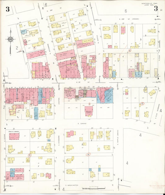 Sanborn Fire Insurance Map from Monticello, Jones County, Iowa (1943), Sheet #0003 - Historic Sanborn Fire Insurance Map Print, vintage old map wall art