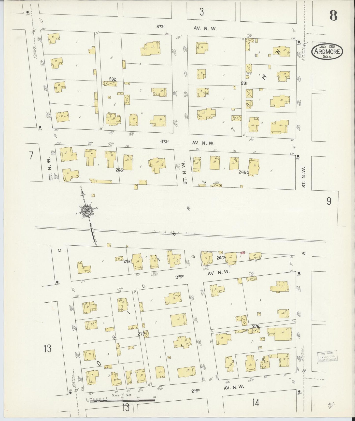 Sanborn Fire Insurance Map from Ardmore, Carter County, Oklahoma (1913), Sheet #0008 - Complete Map Set gallery image, historic Sanborn map, vintage wall art, Oklahoma Oklahoma