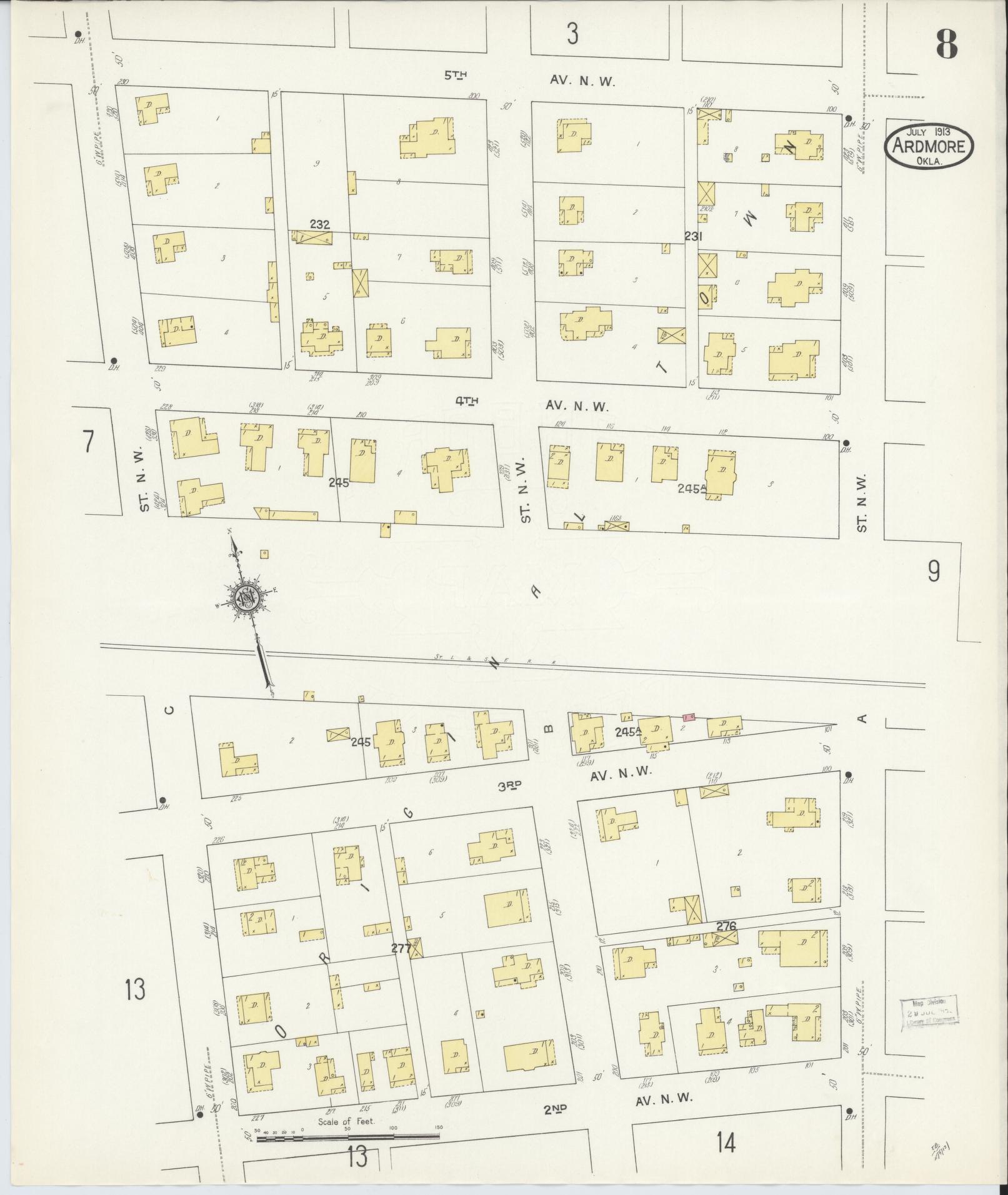 Sanborn Fire Insurance Map from Ardmore, Carter County, Oklahoma (1913), Sheet #0008 - Complete Map Set gallery image, historic Sanborn map, vintage wall art, Oklahoma Oklahoma