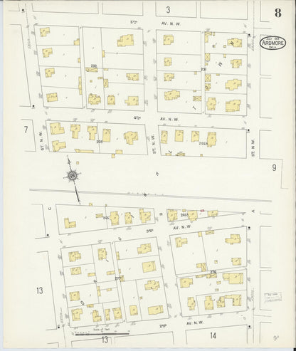 Sanborn Fire Insurance Map from Ardmore, Carter County, Oklahoma (1913), Sheet #0008 - Complete Map Set gallery image, historic Sanborn map, vintage wall art, Oklahoma Oklahoma