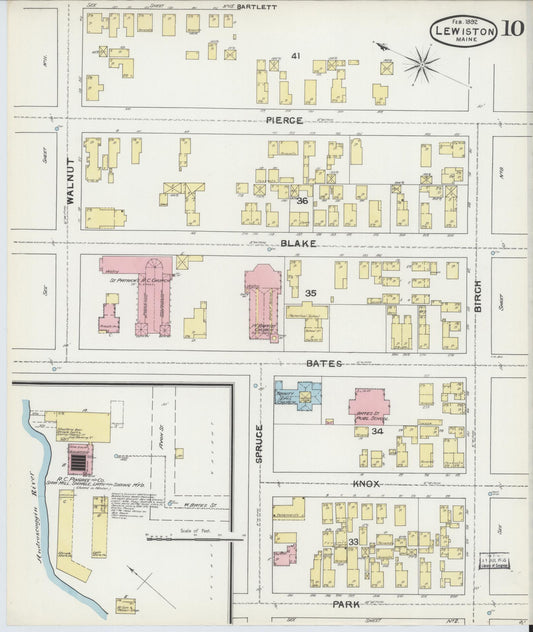 Sanborn Fire Insurance Map from Lewiston, Androscoggin County, Maine (1892), Sheet #0010 - Historic Sanborn Fire Insurance Map Print, vintage old map wall art, antique decor, genealogy gift, Maine Maine map