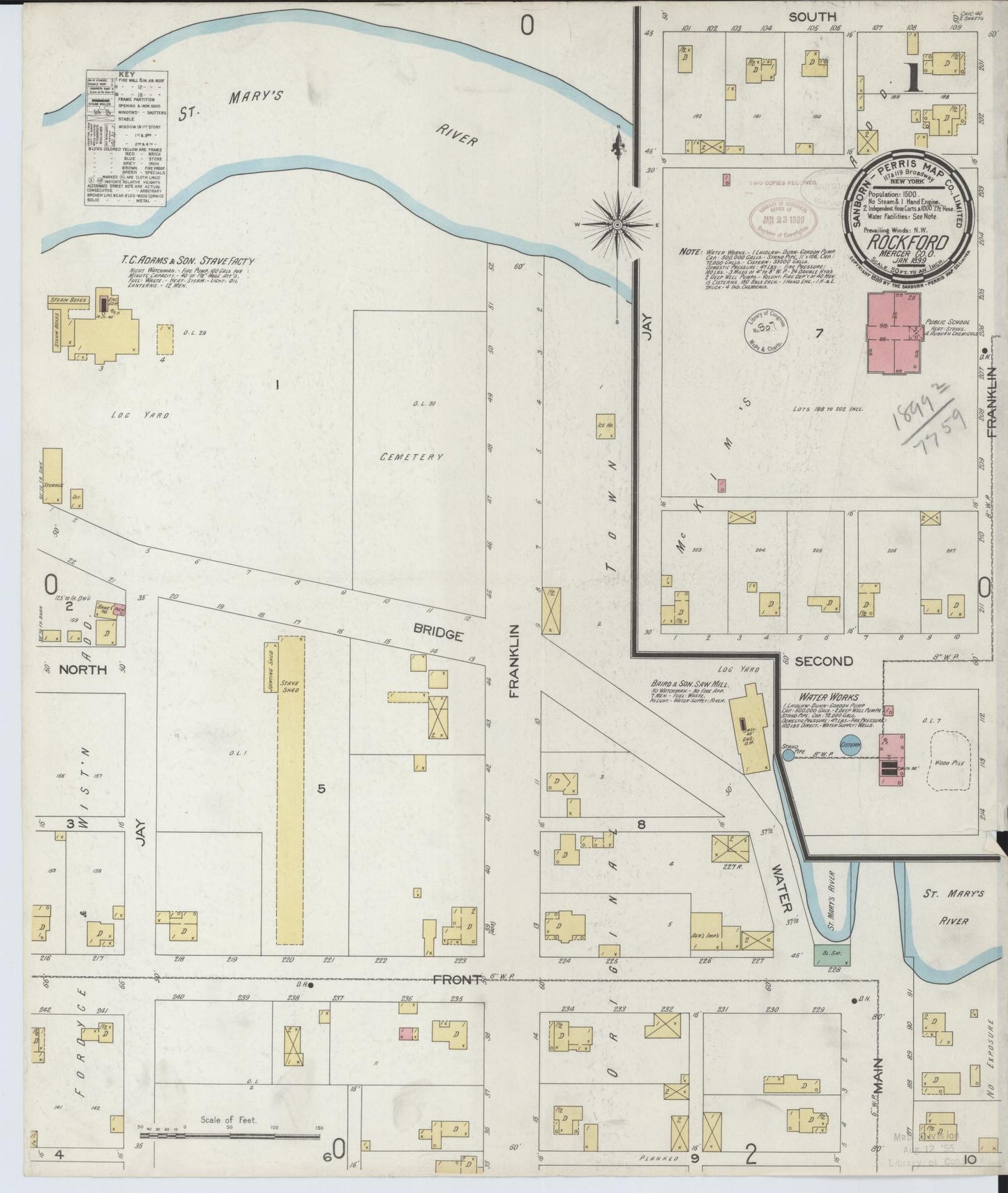 Sanborn Fire Insurance Map from Rockford, Mercer County, Ohio (1899), Sheet #0001 - Complete Map Set gallery image, historic Sanborn map, vintage wall art, Ohio Ohio