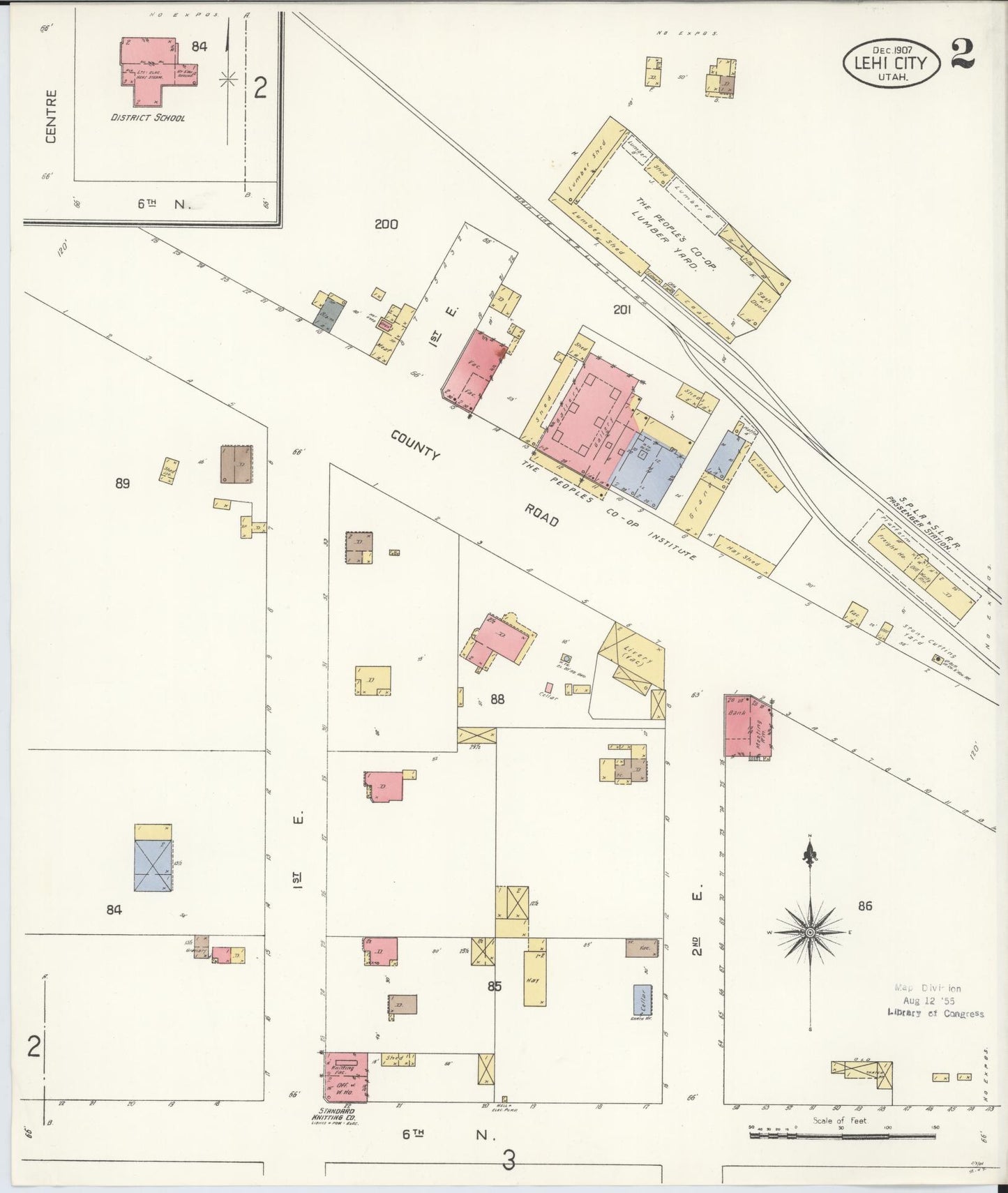Sanborn Fire Insurance Map from Lehi, Utah County, Utah (1907), Sheet #0002 - Historic Sanborn Fire Insurance Map Print, vintage old map wall art, antique decor, genealogy gift, Lehi Utah map