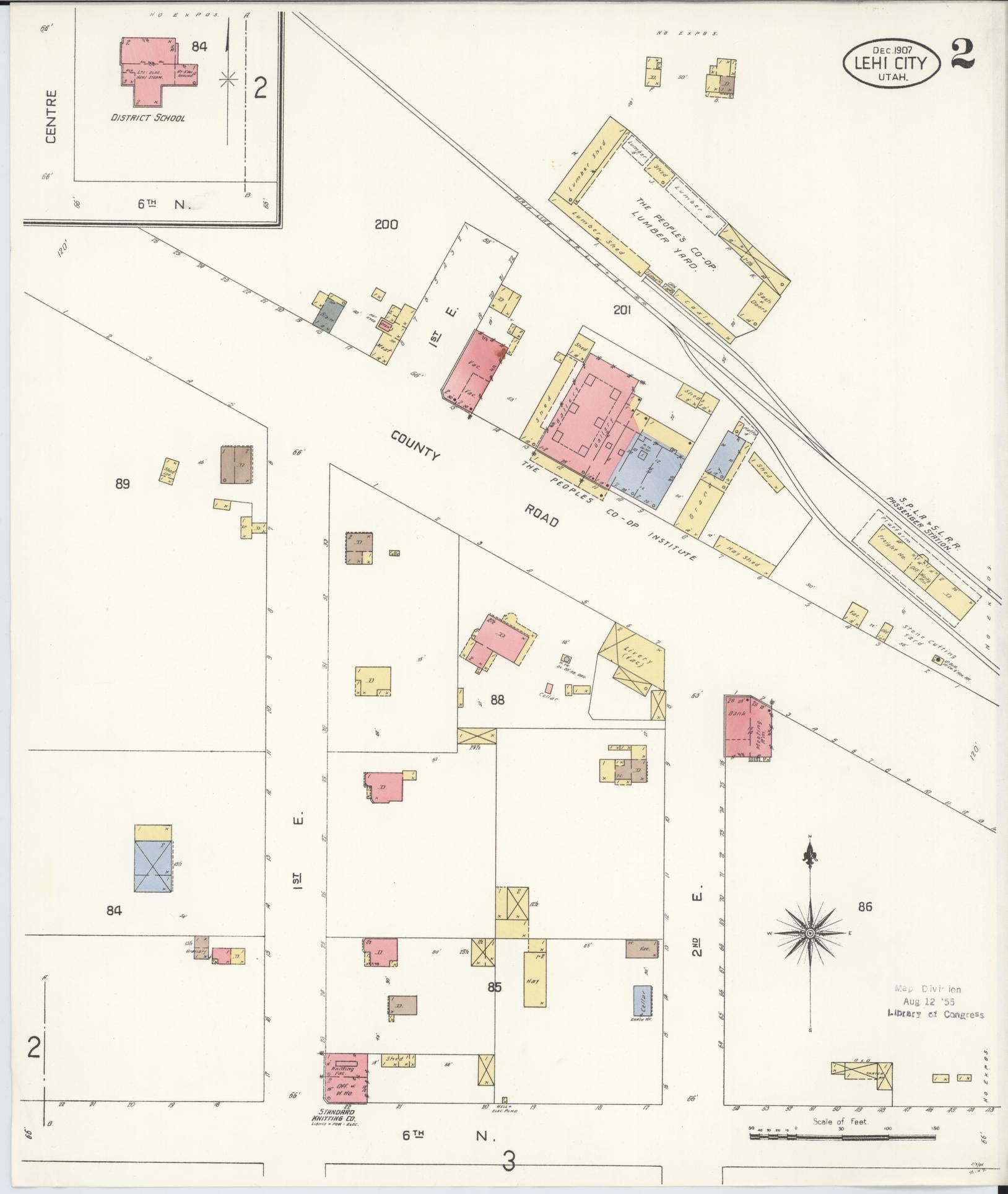 Sanborn Fire Insurance Map from Lehi, Utah County, Utah (1907), Sheet #0002 - Historic Sanborn Fire Insurance Map Print, vintage old map wall art, antique decor, genealogy gift, Lehi Utah map
