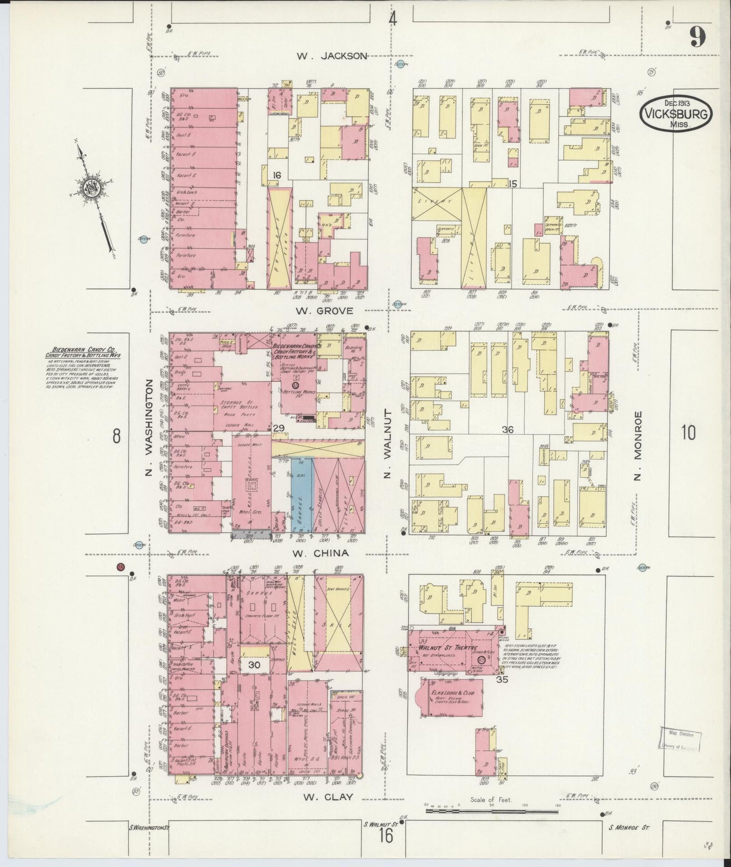Sanborn Fire Insurance Map from Vicksburg, Warren County, Mississippi (1913), Sheet #0009 - Complete Map Set gallery image, historic Sanborn map, vintage wall art, Mississippi Mississippi