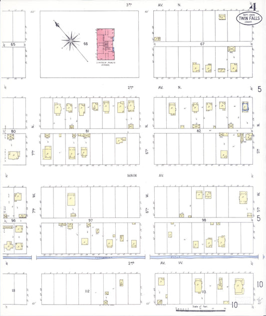 Sanborn Fire Insurance Map from Twin Falls, Twin Falls County, Idaho (1909), Sheet #0004 - Historic Sanborn Fire Insurance Map Print, vintage old map wall art, antique decor, genealogy gift, Falls Idaho map