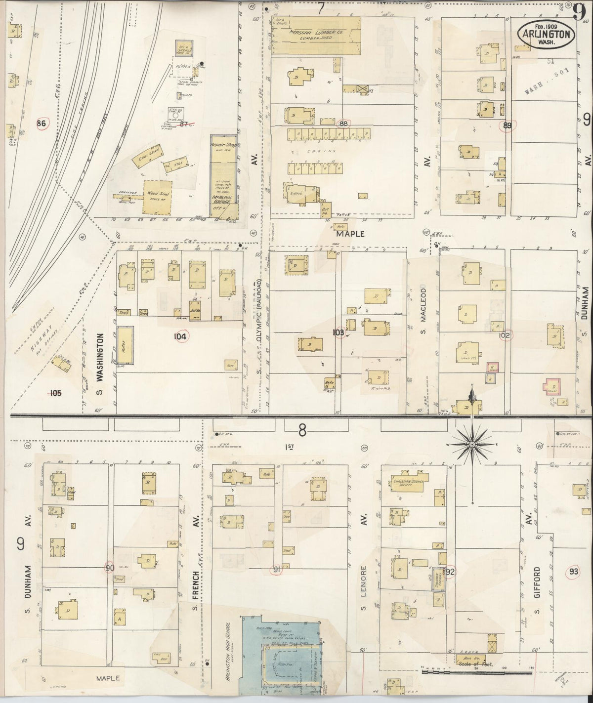 Sanborn Fire Insurance Map from Arlington, Snohomish County, Washington (1940), Sheet #0009 - Historic Sanborn Fire Insurance Map Print, vintage old map wall art, antique decor, genealogy gift, Washington Washington map