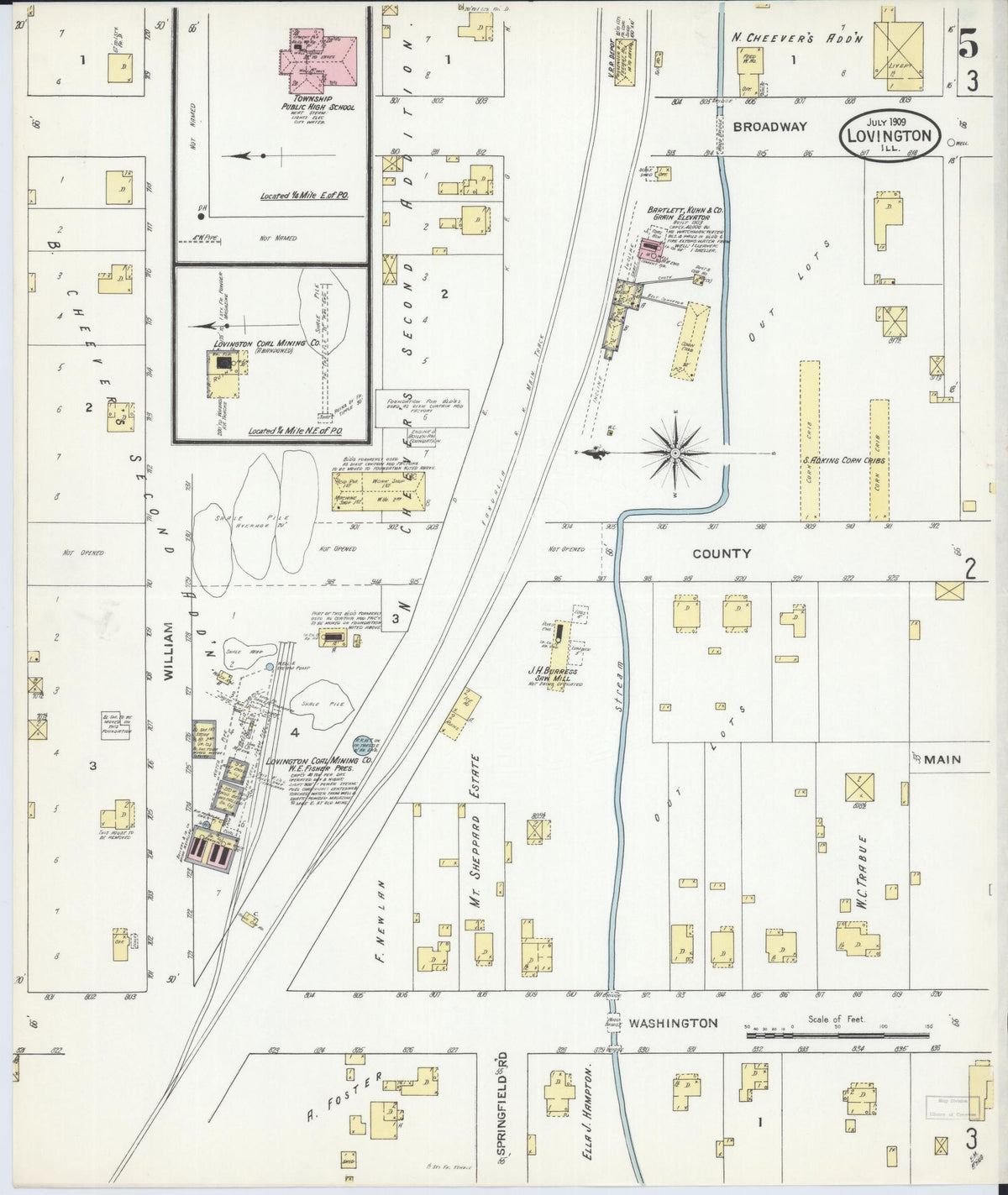Sanborn Fire Insurance Map from Lovington, Moultrie County, Illinois (1909), Sheet #0005 - Complete Map Set gallery image, historic Sanborn map, vintage wall art, Illinois Illinois