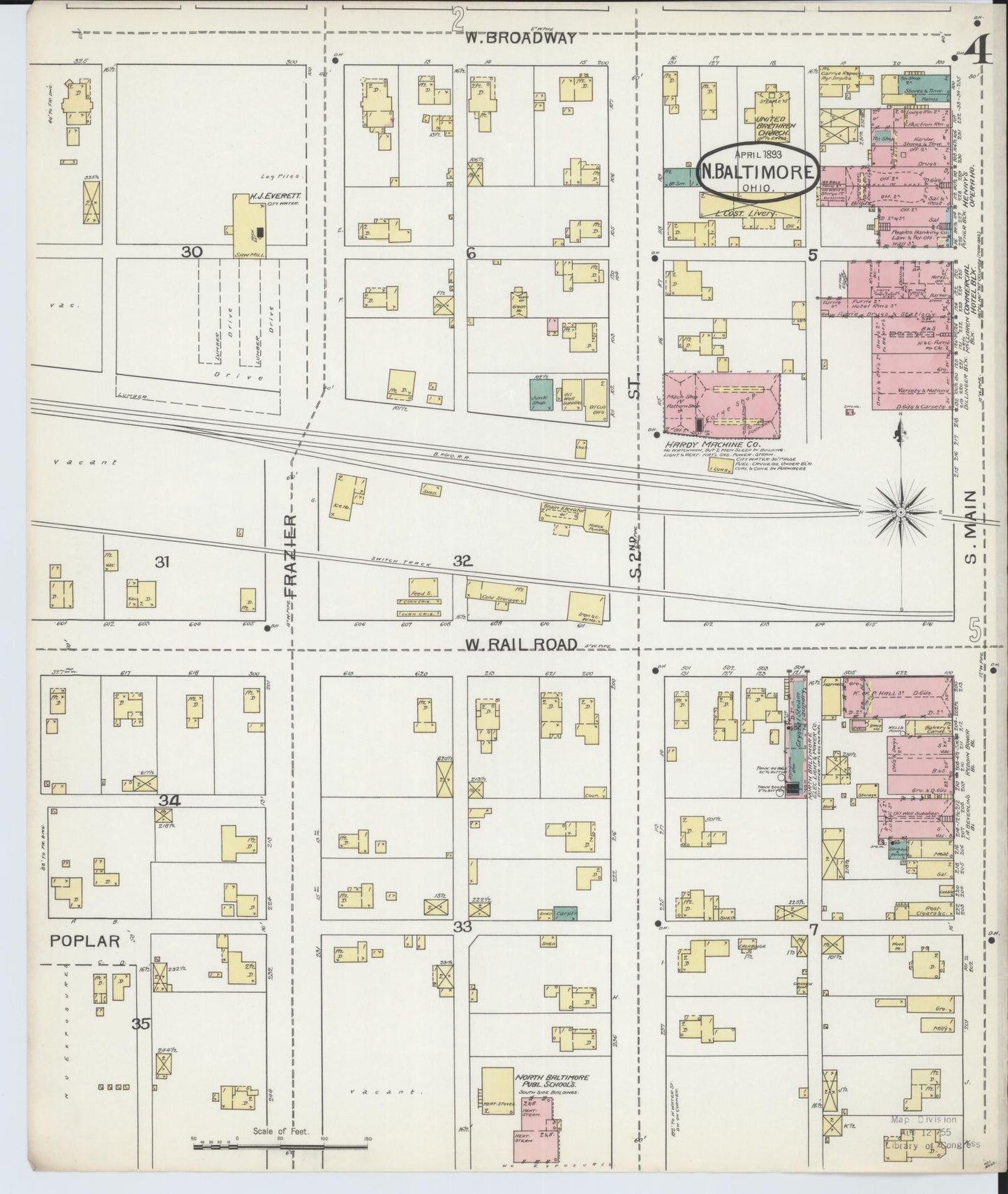 Sanborn Fire Insurance Map from North Baltimore, Wood County, Ohio (1893), Sheet #0004 - Complete Map Set gallery image, historic Sanborn map, vintage wall art, Ohio Ohio