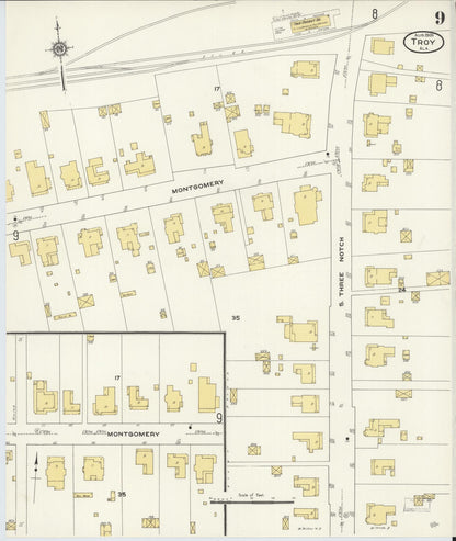 Sanborn Fire Insurance Map from Troy, Pike County, Alabama (1909), Sheet #0009 - Complete Map Set gallery image, historic Sanborn map, vintage wall art, Alabama Alabama