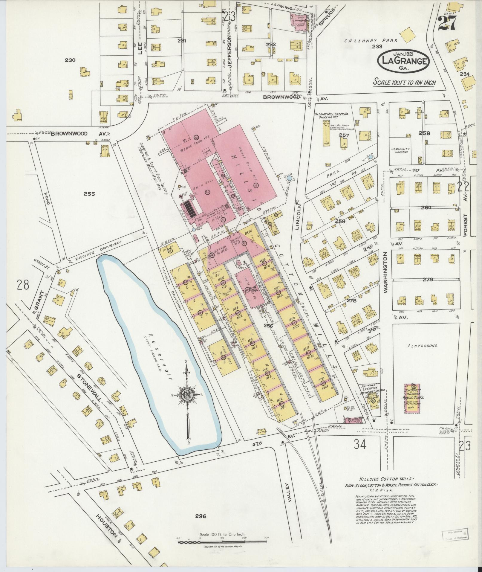 Sanborn Fire Insurance Map from La Grange, Troup County, Georgia (1921), Sheet #0027 - Historic Sanborn Fire Insurance Map Print, vintage old map wall art, antique decor, genealogy gift, Georgia Georgia map
