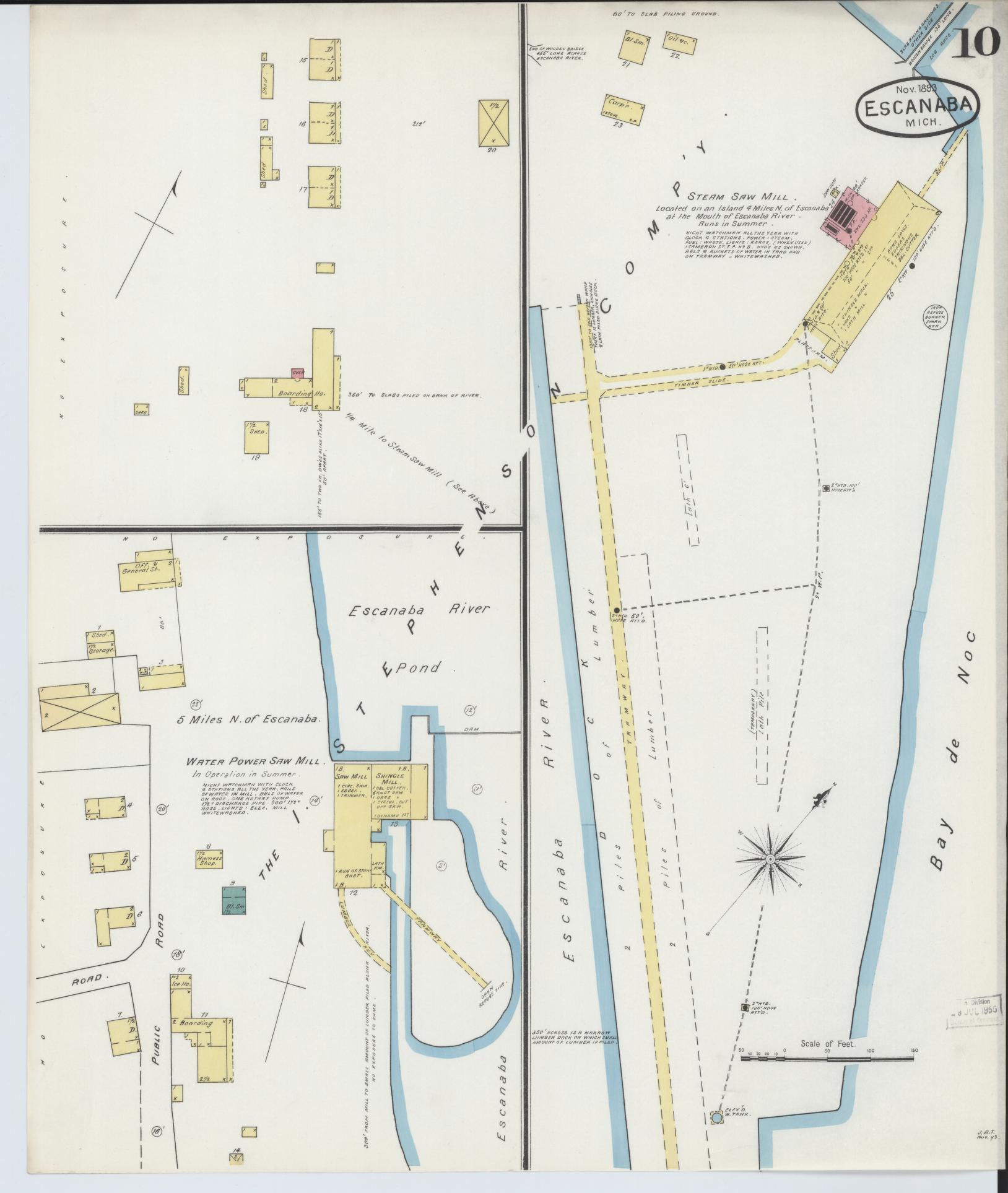 Sanborn Fire Insurance Map from Escanaba, Delta County, Michigan (1893), Sheet #0010 - Historic Sanborn Fire Insurance Map Print, vintage old map wall art, antique decor, genealogy gift, Michigan Michigan map