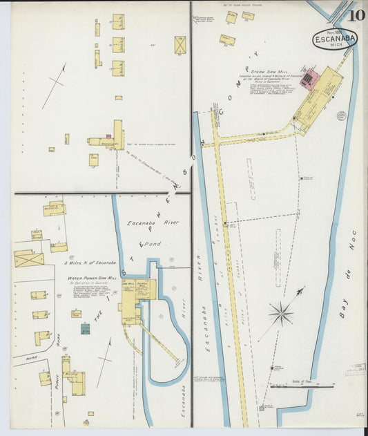 Sanborn Fire Insurance Map from Escanaba, Delta County, Michigan (1893), Sheet #0010 - Historic Sanborn Fire Insurance Map Print, vintage old map wall art, antique decor, genealogy gift, Michigan Michigan map