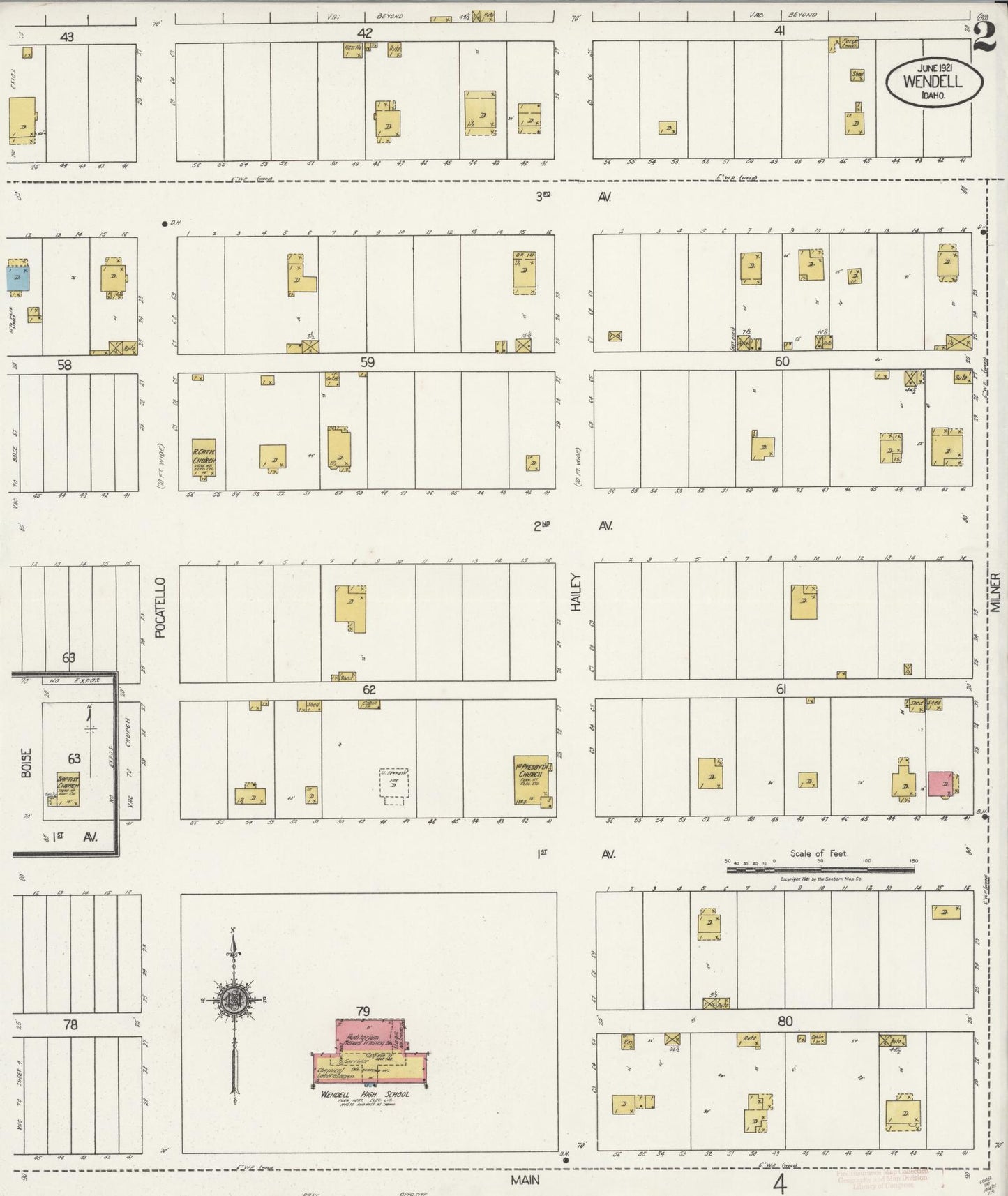 Sanborn Fire Insurance Map from Wendell, Gooding County, Idaho (1921), Sheet #0002 - Complete Map Set gallery image, historic Sanborn map, vintage wall art, Idaho Idaho