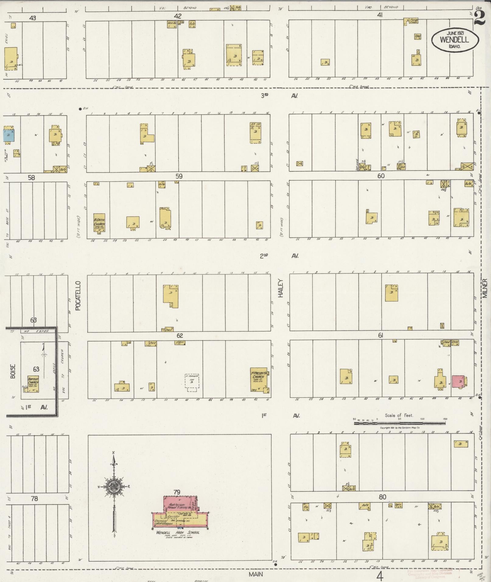 Sanborn Fire Insurance Map from Wendell, Gooding County, Idaho (1921), Sheet #0002 - Complete Map Set gallery image, historic Sanborn map, vintage wall art, Idaho Idaho