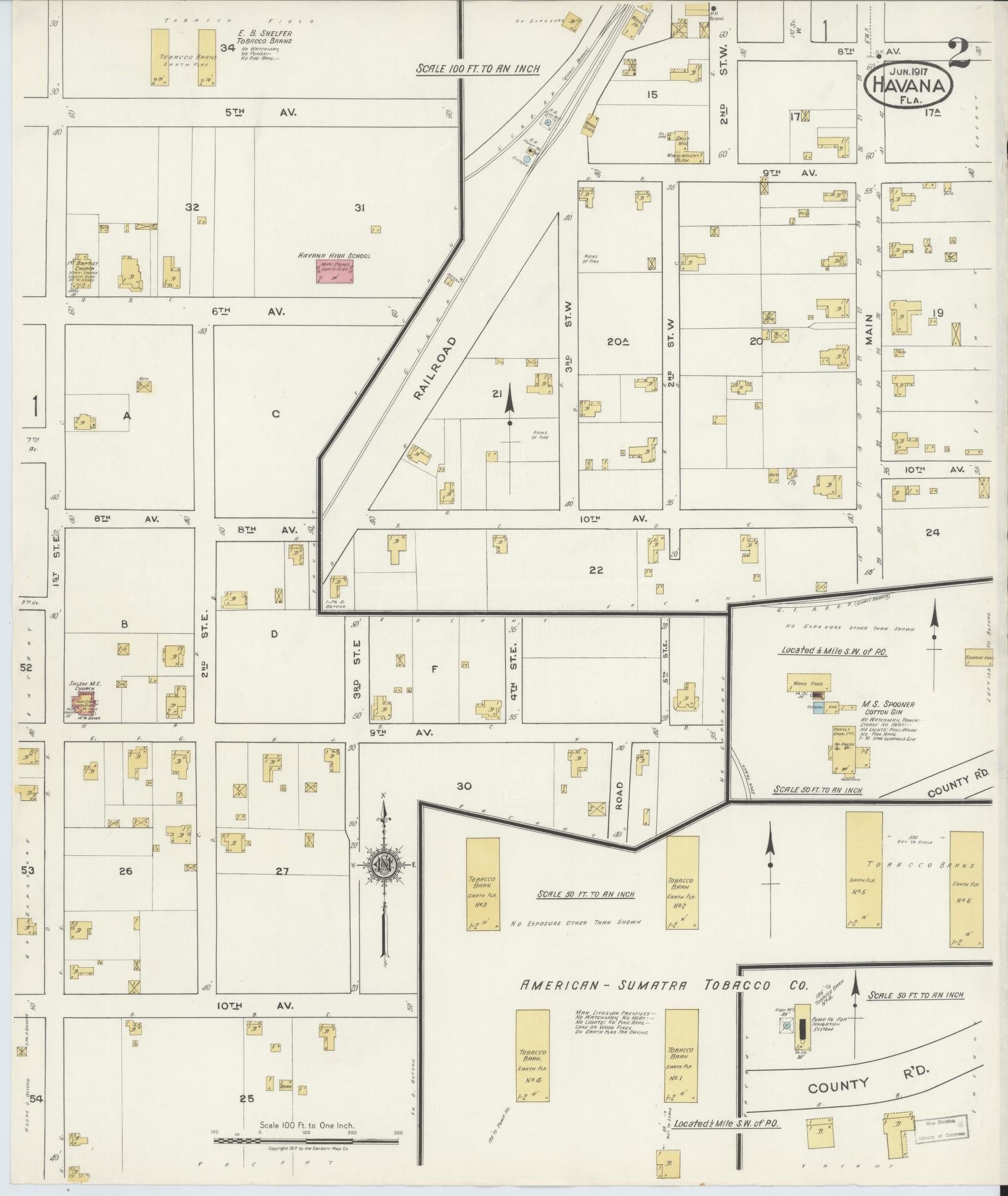 Sanborn Fire Insurance Map from Havana, Gadsden County, Florida (1917), Sheet #0002 - Complete Map Set gallery image, historic Sanborn map, vintage wall art, Florida Florida
