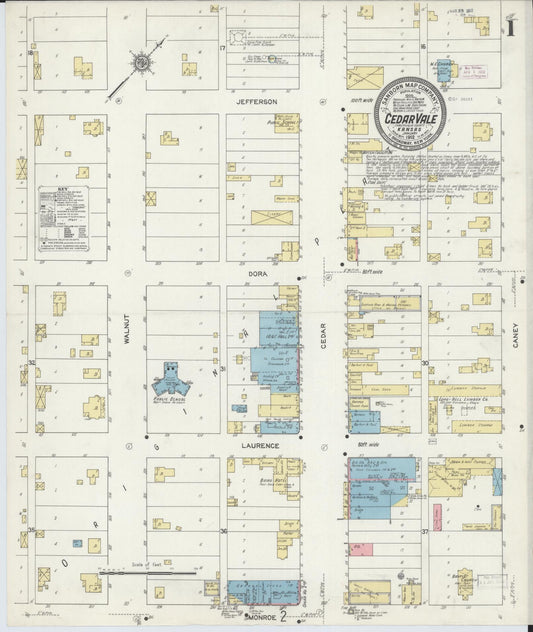 Sanborn Fire Insurance Map from Cedar Vale, Chautauqua County, Kansas (1912), Sheet #0001 - Historic Sanborn Fire Insurance Map Print, vintage old map wall art, antique decor, genealogy gift, Kansas Kansas map