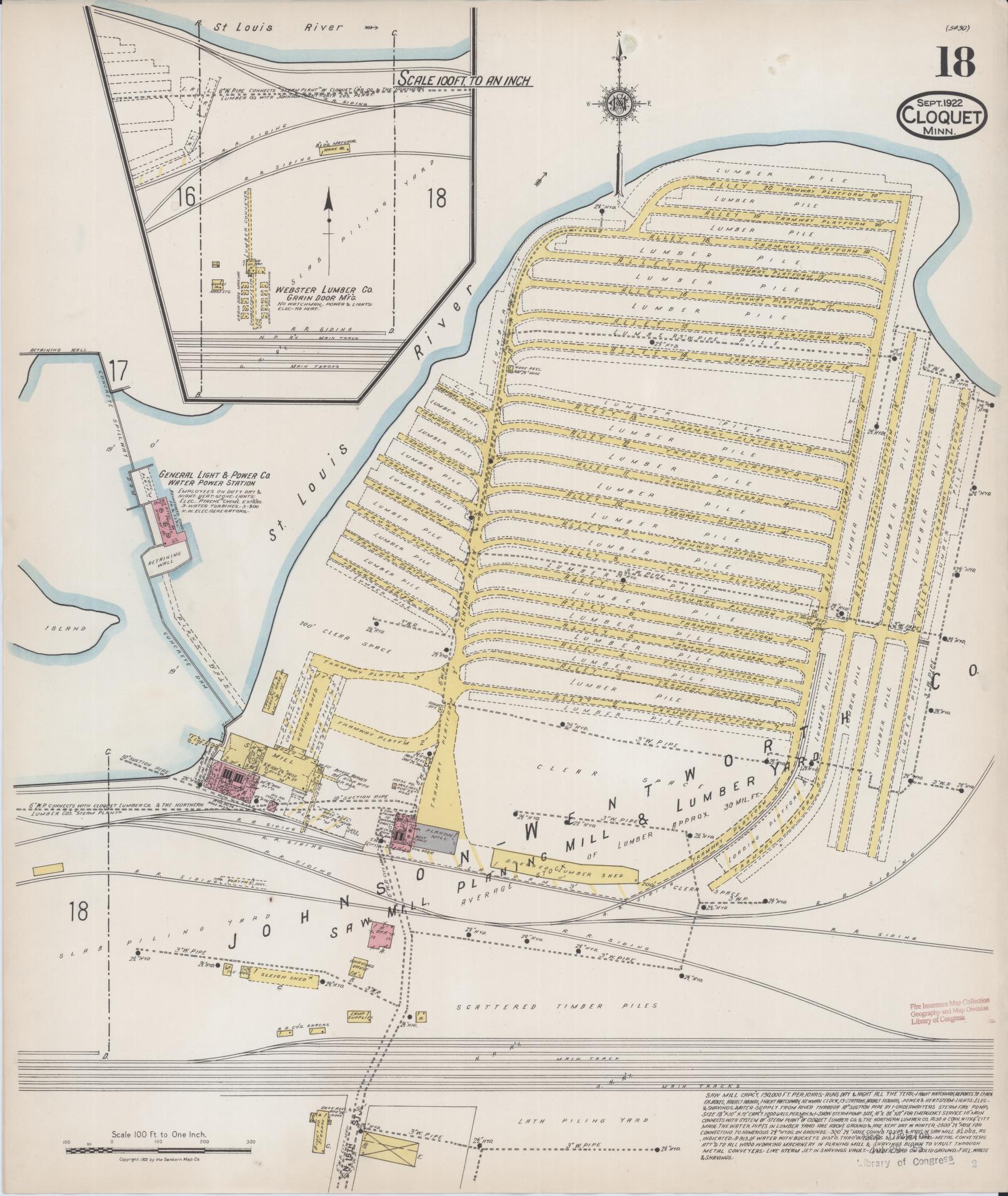 Sanborn Fire Insurance Map from Cloquet, Carlton County, Minnesota (1922), Sheet #0018 - Complete Map Set gallery image, historic Sanborn map, vintage wall art, Minnesota Minnesota