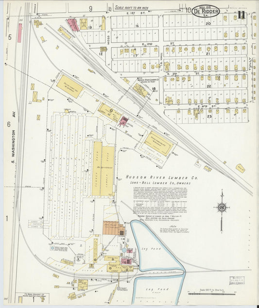 Sanborn Fire Insurance Map from De Ridder, Beauregard Parish, Louisiana (1916), Sheet #0011 - Historic Sanborn Fire Insurance Map Print, vintage old map wall art, antique decor, genealogy gift, Louisiana Louisiana map