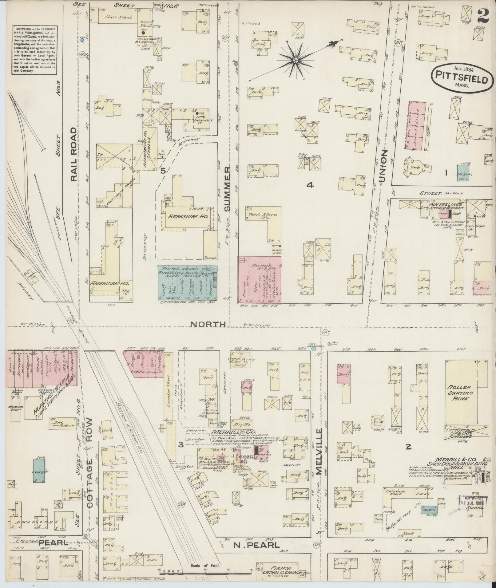 Sanborn Fire Insurance Map from Pittsfield, Berkshire County, Massachusetts (1884), Sheet #0002 - Complete Map Set gallery image, historic Sanborn map, vintage wall art, Massachusetts Massachusetts