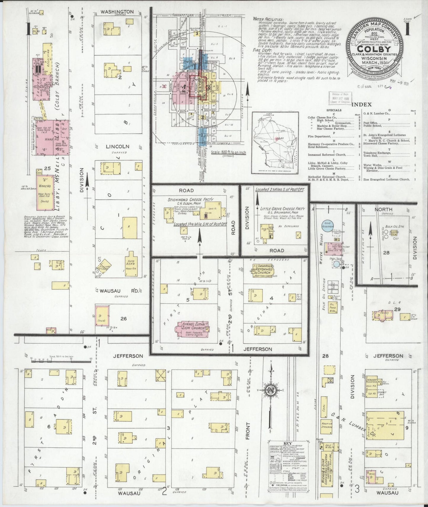 Sanborn Fire Insurance Map from Colby, Clark and Marathon Counties, Wisconsin (1931), Sheet #0001 - Complete Map Set gallery image, historic Sanborn map, vintage wall art, Wisconsin Wisconsin