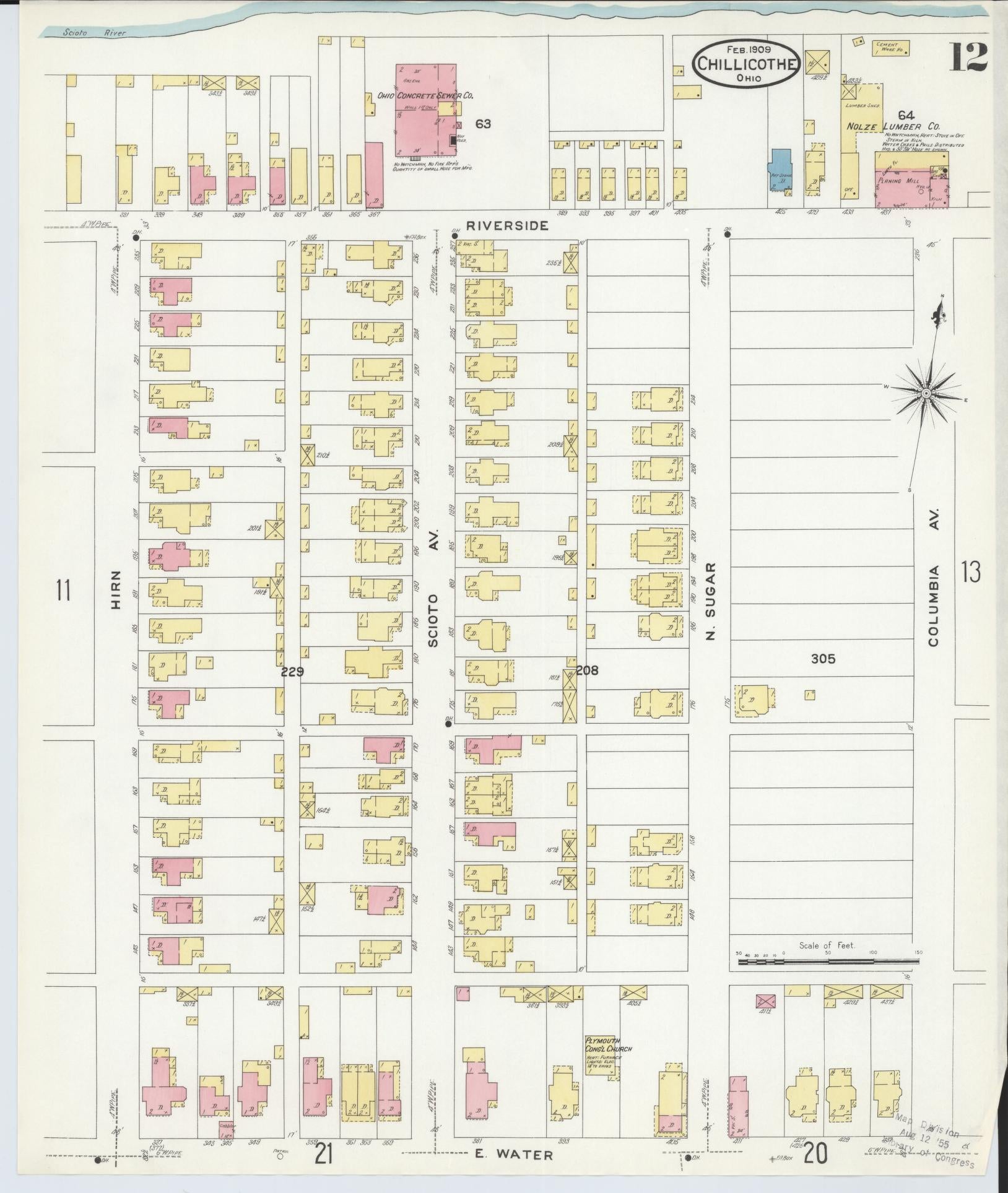 Sanborn Fire Insurance Map from Chillicothe, Ross County, Ohio (1909), Sheet #0012 - Complete Map Set gallery image, historic Sanborn map, vintage wall art, Ohio Ohio