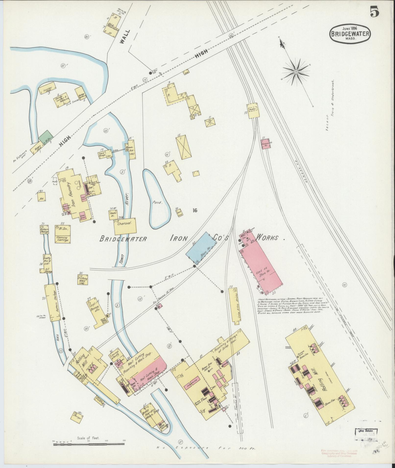 Sanborn Fire Insurance Map from Bridgewater, Plymouth County, Massachusetts (1896), Sheet #0005 - Complete Map Set gallery image, historic Sanborn map, vintage wall art, Massachusetts Massachusetts
