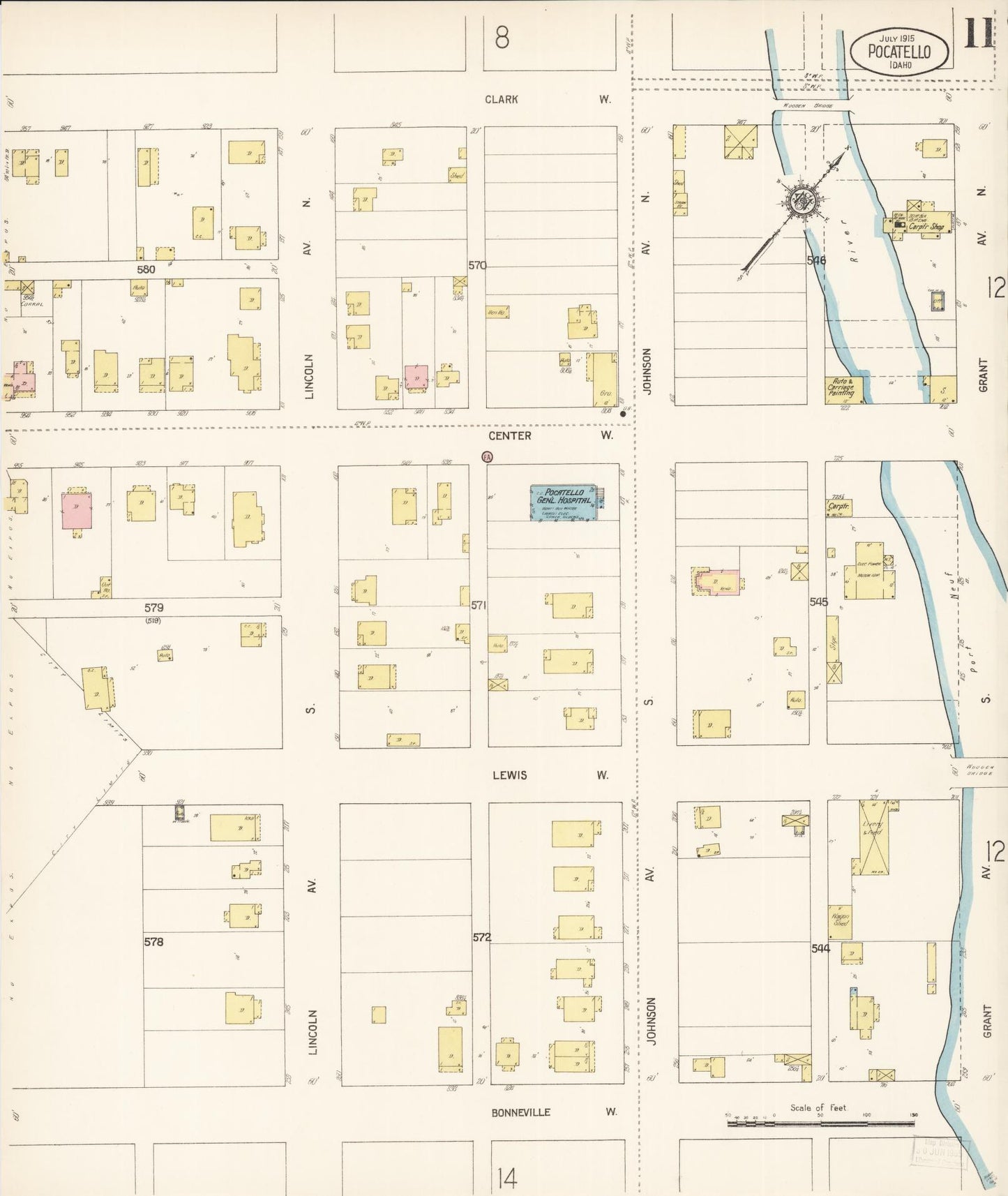 Sanborn Fire Insurance Map from Pocatello, Bannock County, Idaho (1915), Sheet #0011 - Complete Map Set gallery image, historic Sanborn map, vintage wall art, Idaho Idaho