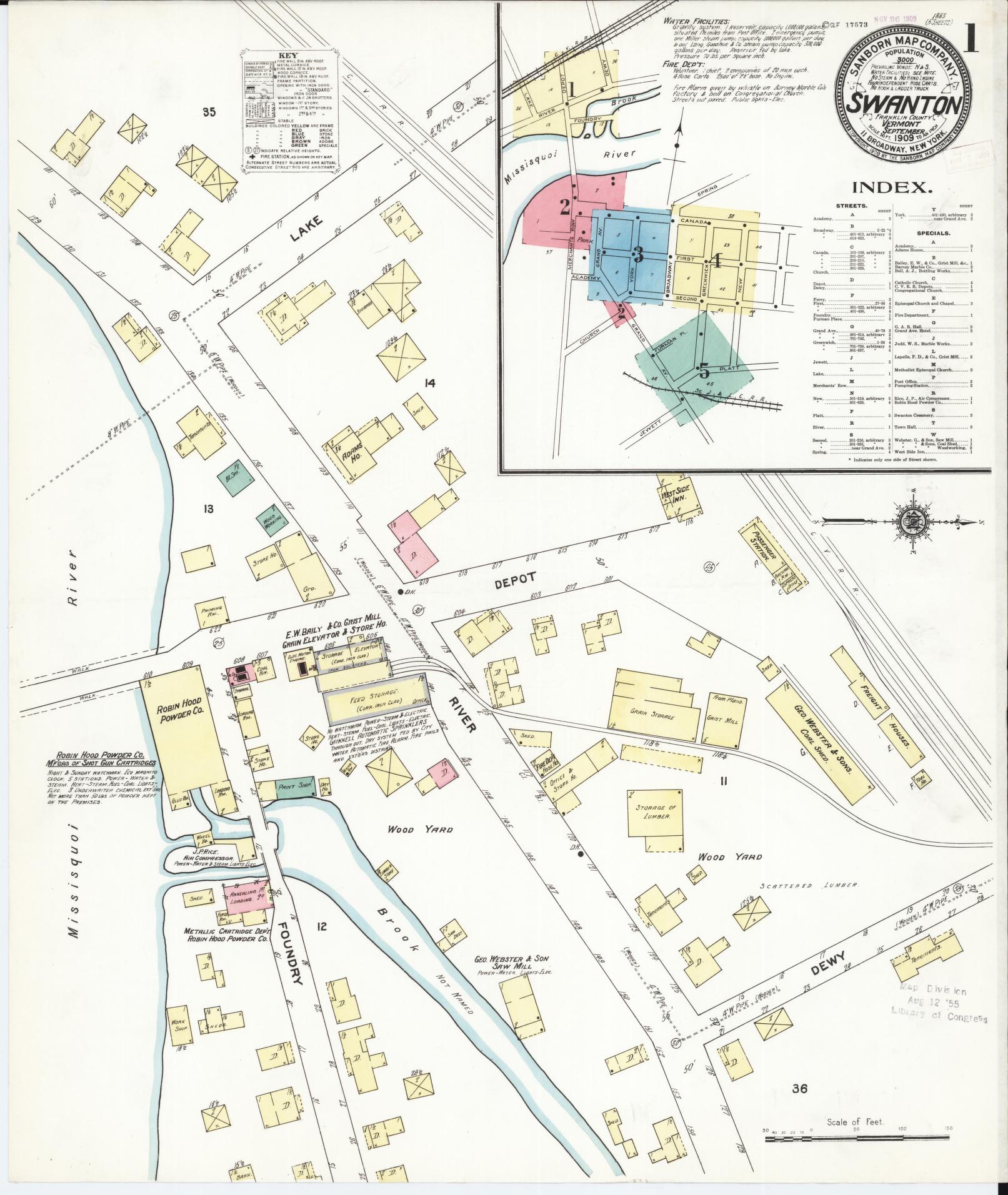 Sanborn Fire Insurance Map from Swanton, Franklin County, Vermont (1909), Sheet #0001 - Complete Map Set gallery image, historic Sanborn map, vintage wall art, Vermont Vermont