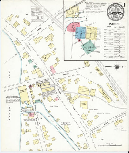 Sanborn Fire Insurance Map from Swanton, Franklin County, Vermont (1909), Sheet #0001 - Complete Map Set gallery image, historic Sanborn map, vintage wall art, Vermont Vermont